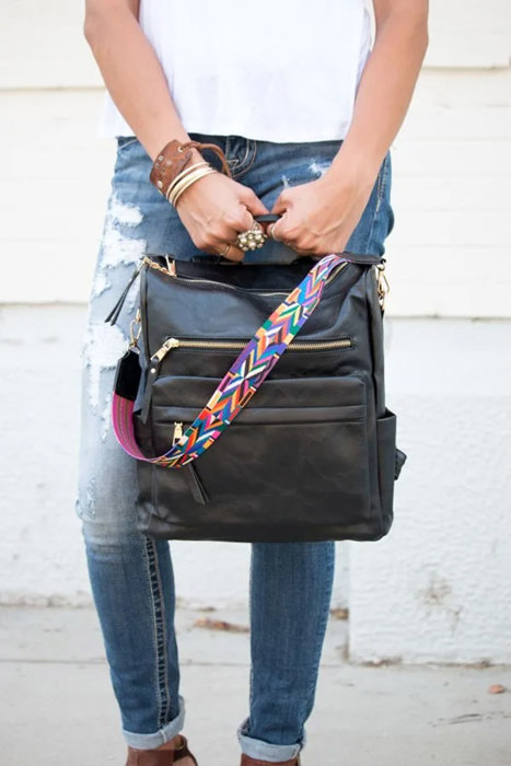 Geometric Crochet Strap Convertible Backpack