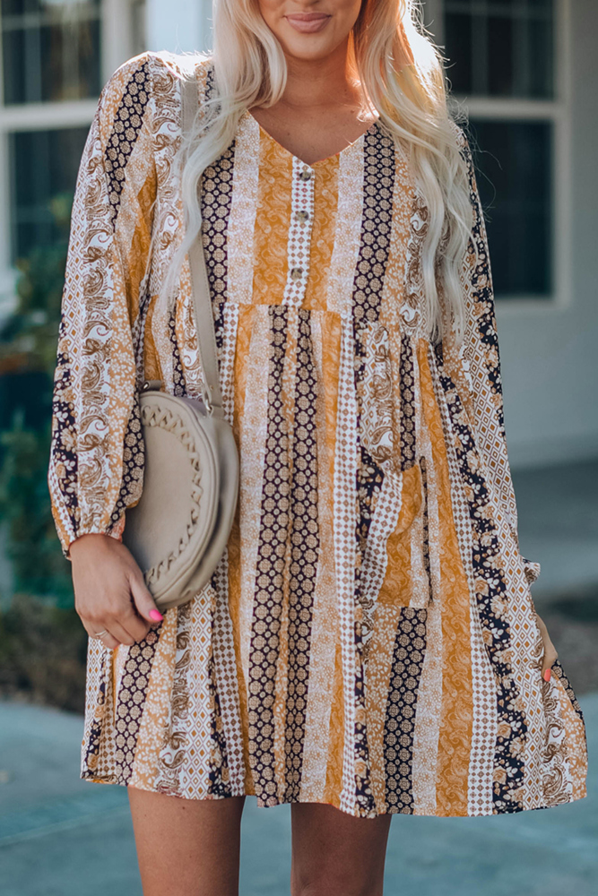 Boho Floral Long Sleeve Dress 