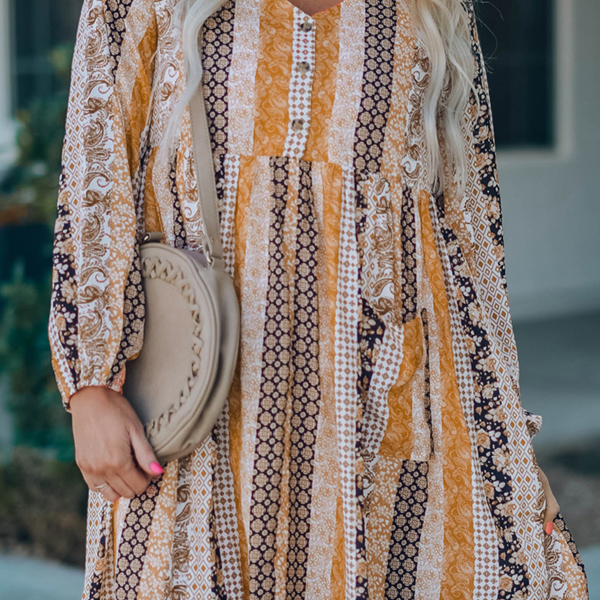 Boho Floral Long Sleeve Dress 