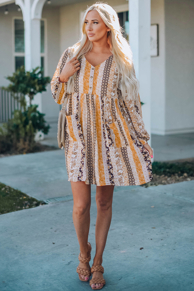 Boho Floral Long Sleeve Dress 