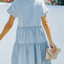  Frayed Short Sleeve Denim Dress