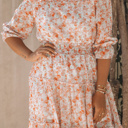  Off Shoulder Ruffled Floral Dress