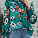  Floral Print Smocked Mock Neck Blouse