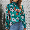  Floral Print Smocked Mock Neck Blouse