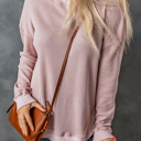  Crew Neck Ribbed Trim Waffle Knit Top [2 Colors]