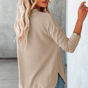  Crew Neck Ribbed Trim Waffle Knit Top [2 Colors]