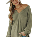  Waffle Knit Split Neck Pocketed Loose Top