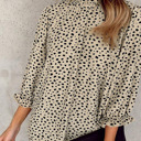  Frilled Neck 3/4 Sleeves Cheetah Blouse