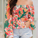  Abstract Floral Long Sleeve Peplum