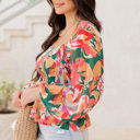  Abstract Floral Long Sleeve Peplum