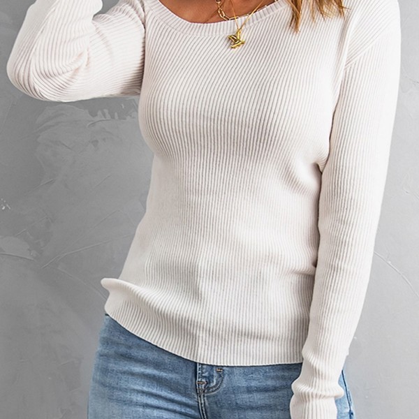 White Ribbed Knit Sweater