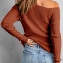  Brown Ribbed Knit Sweater