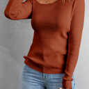  Brown Ribbed Knit Sweater