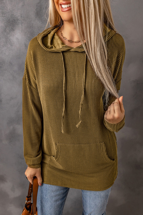 Ribbed Drawstring Pullover Hoodie