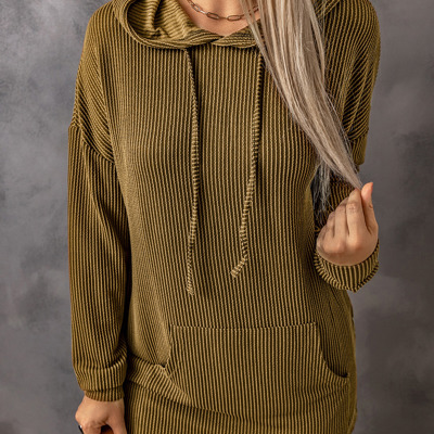 Ribbed Drawstring Pullover Hoodie