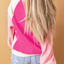  Rose Colorblock Long Sleeve Pullover Fleece Sweatshirt