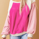  Rose Colorblock Long Sleeve Pullover Fleece Sweatshirt