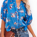  Floral Button Up Split Neck Blouse