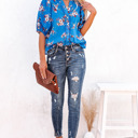  Floral Button Up Split Neck Blouse