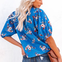  Floral Button Up Split Neck Blouse