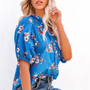  Floral Button Up Split Neck Blouse