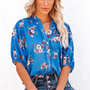  Floral Button Up Split Neck Blouse