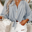  Flowy Balloon Sleeve Tie Front Top