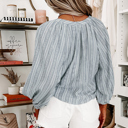  Flowy Balloon Sleeve Tie Front Top