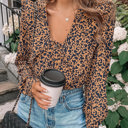  Leopard Buttoned Up Long Sleeve Blouse