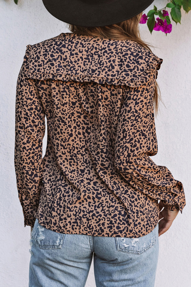 Leopard Buttoned Up Long Sleeve Blouse