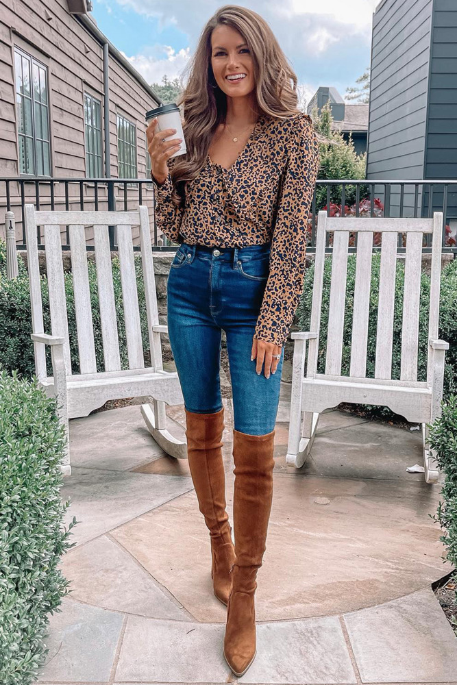 Leopard Buttoned Up Long Sleeve Blouse