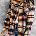  Geometric Plaid Print Pocketed Shacket