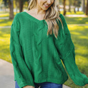  Green Bubblegum V-Neck Braided Knit Sweater