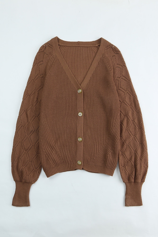 Knitted Buttoned V Neck Cardigan