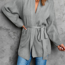 Small Gray Ribbed Pocketed Open Front Cardigan | 2 Colors |