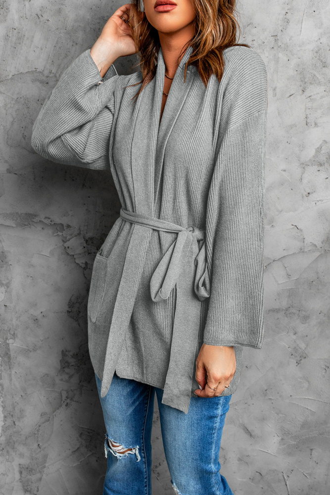 Ribbed Pocketed Open Front Cardigan | 2 Colors |