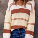  V-neck Knitted Lantern Sleeve Pullover Sweater | 2 Colors |