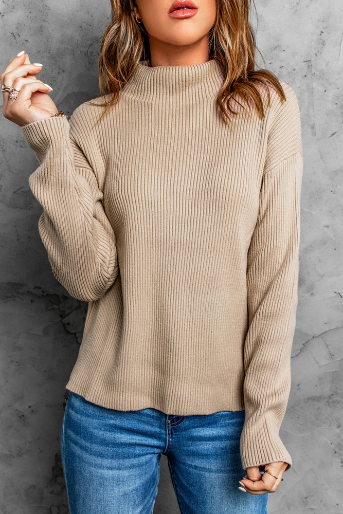 Turtleneck Ribbed Knit Sweater