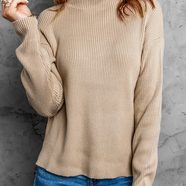 Turtleneck Ribbed Knit Sweater