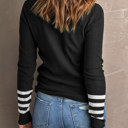  Striped Sleeve Plain Knit Sweater