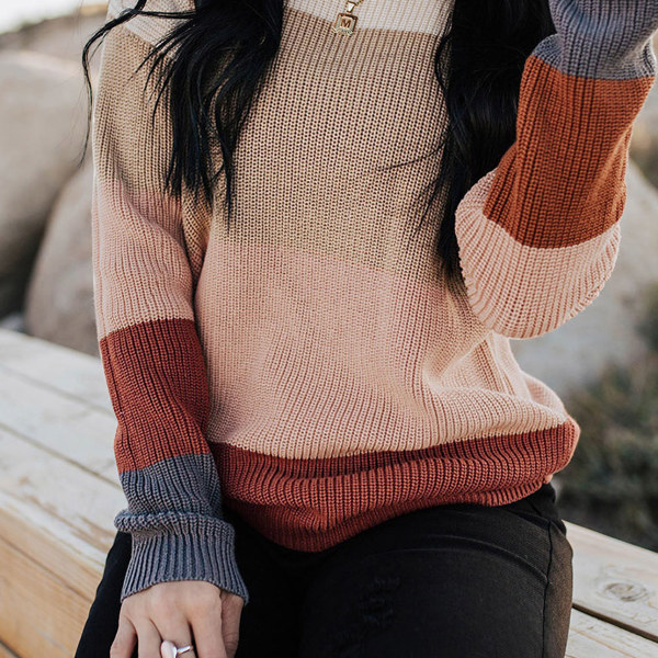 Khaki Knitted Colorblock Sweater