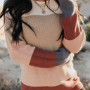  Khaki Knitted Colorblock Sweater