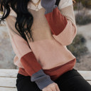  Khaki Knitted Colorblock Sweater