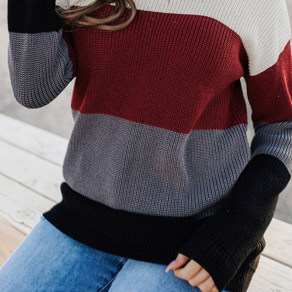 Red Knitted Colorblock Sweater