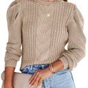  Ribbed Pattern Puff Sleeve Sweater