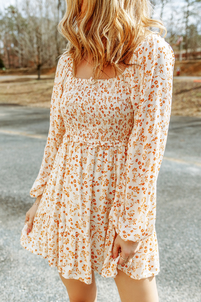 Boho Floral Smocked Puff Sleeve Mini Dress