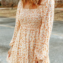  Boho Floral Smocked Puff Sleeve Mini Dress