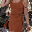 Small Coffee Knot Side Wrapped Sleeveless Mini Dress