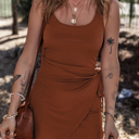 Medium Coffee Knot Side Wrapped Sleeveless Mini Dress