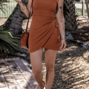 XL Coffee Knot Side Wrapped Sleeveless Mini Dress